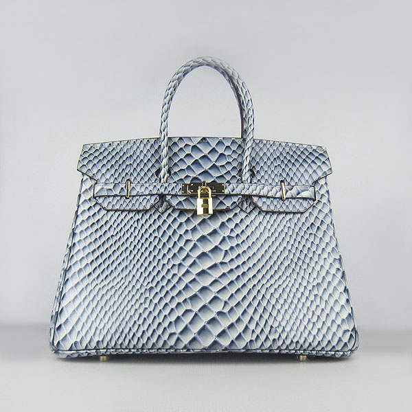 High Quality Fake Hermes Birkin 35CM Fish Veins Leather Bag Blue 6089 - Click Image to Close